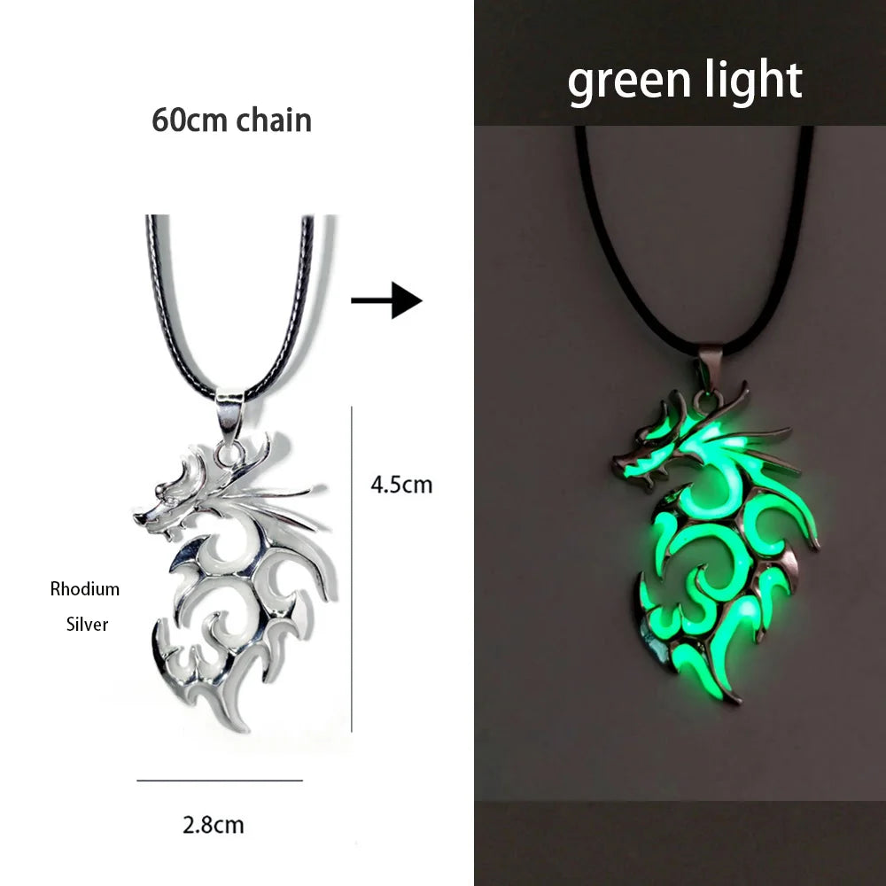 Hiphop Rock Stainless Steel Chain Luminous Alloy Dragon Pendant Glowing Necklace Night Dance Disc Glow In The Dark Necklace