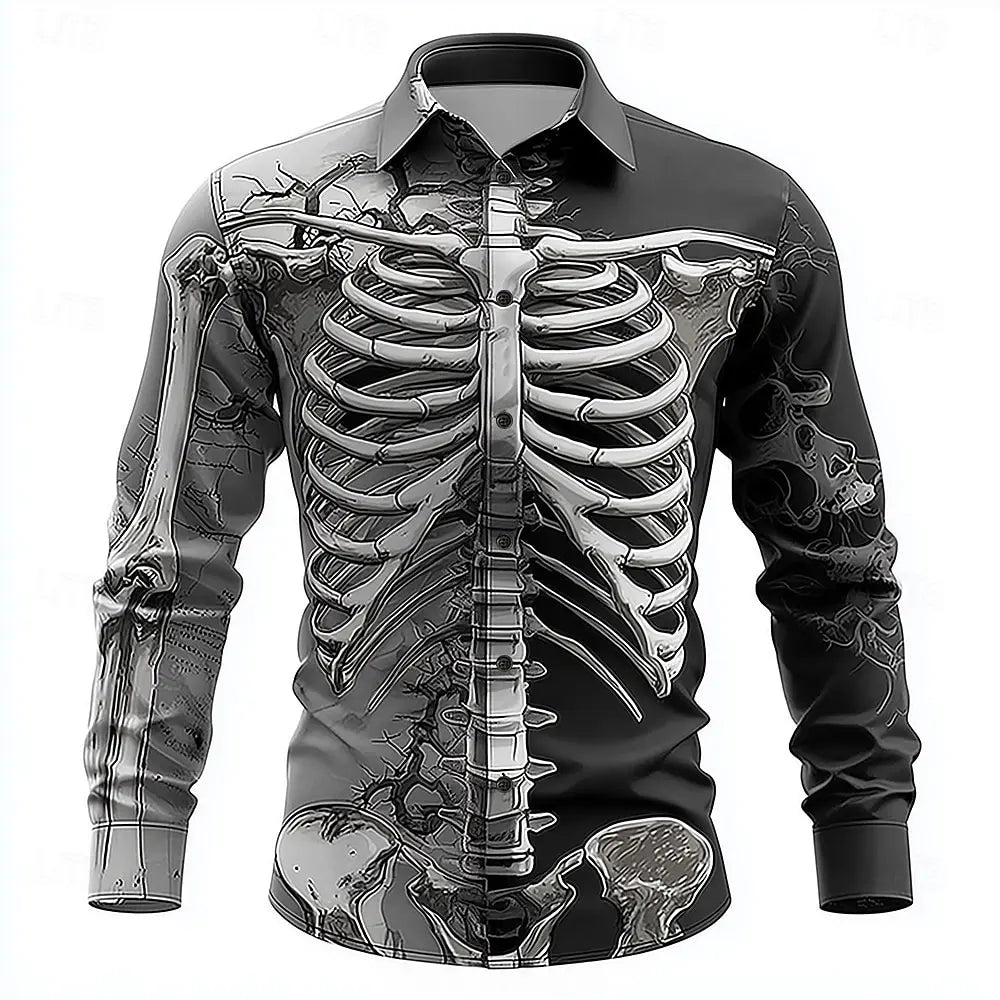 Vintage Distressed Skull Shirt Men Women Retro Long Sleeve Shirt Grunge Style 90s Punk Rock Gothic Top Loose Fit Casual Shirt