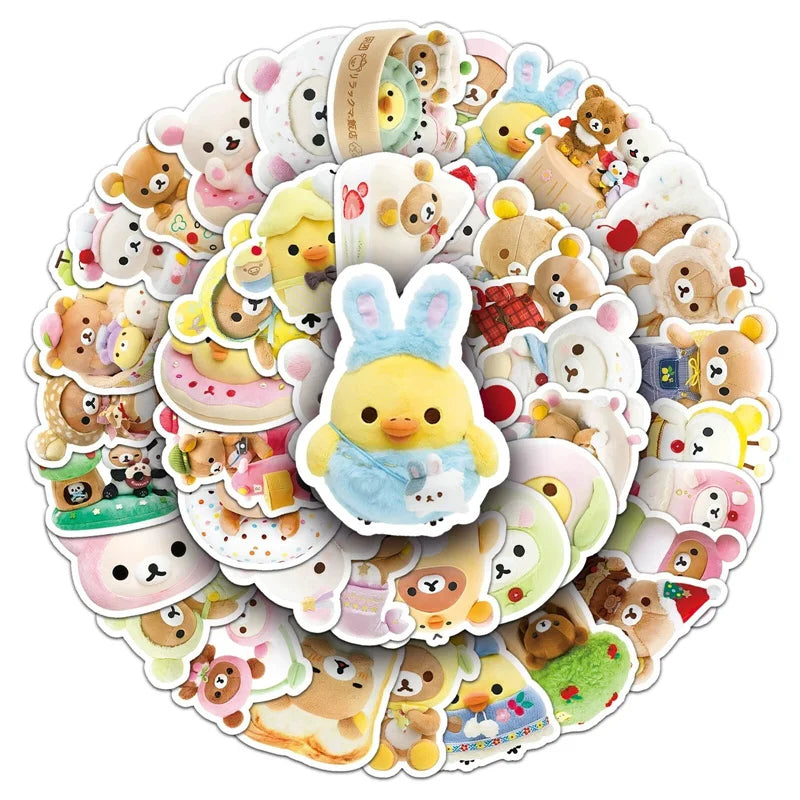 Cute Rilakkuma Stickers 54 Pieces Set Anime Cartoon Bear Kawaii Scrapbooking Sticker Book Decor Waterproof