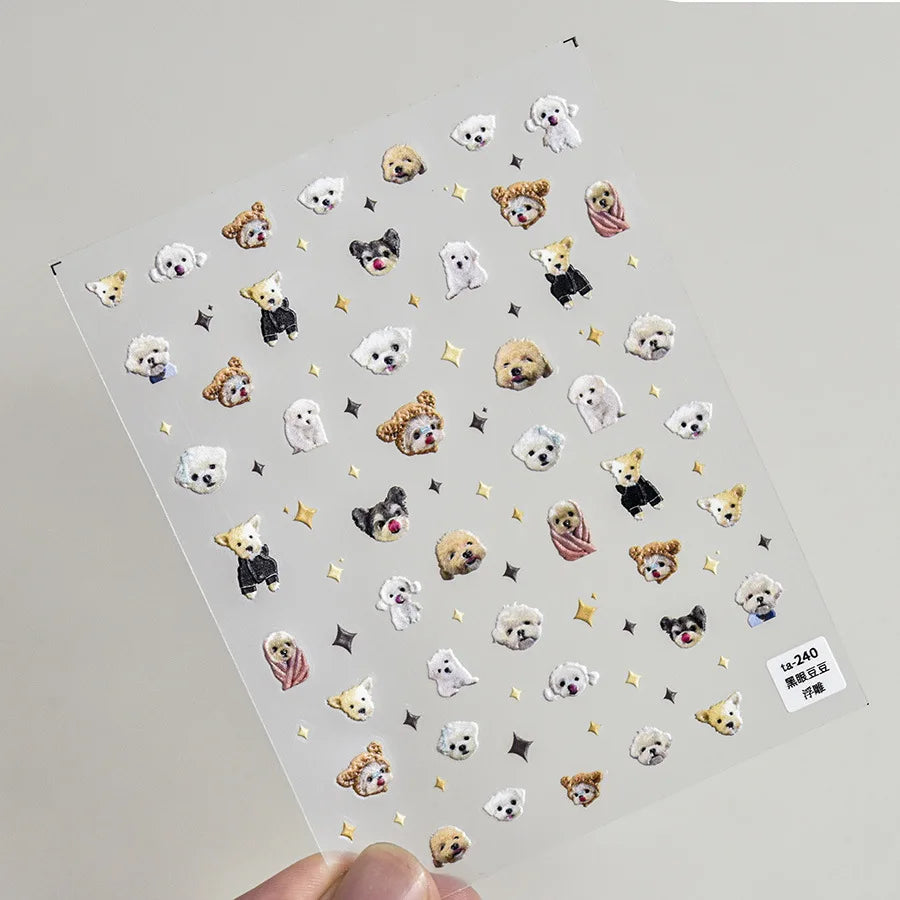 Lovely Dog Cat Animal Bunny 3D Soft Embossed Relief Self Adhesive Nail Art Stickers Cute Pretty Puppy Kitty Star Manicure Decals