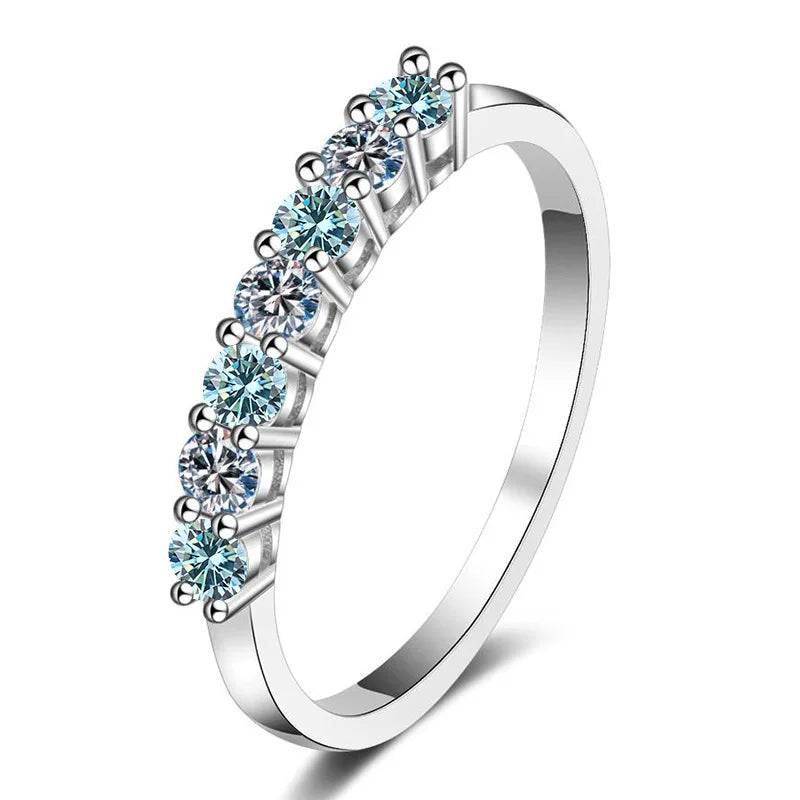 0.7CT D Color VVS1 EX Round Moissanite Ring 925 Sterling Silver Eternity Ring Women Engagement Wedding Luxury Band