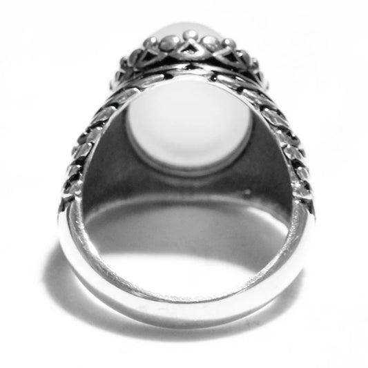 S925スターリングシルバーリングトルコメンズハンドメイドジュエリーギフト天然ホワイトアゲートヴィンテージパンクラグジュアリーホリデーギフト