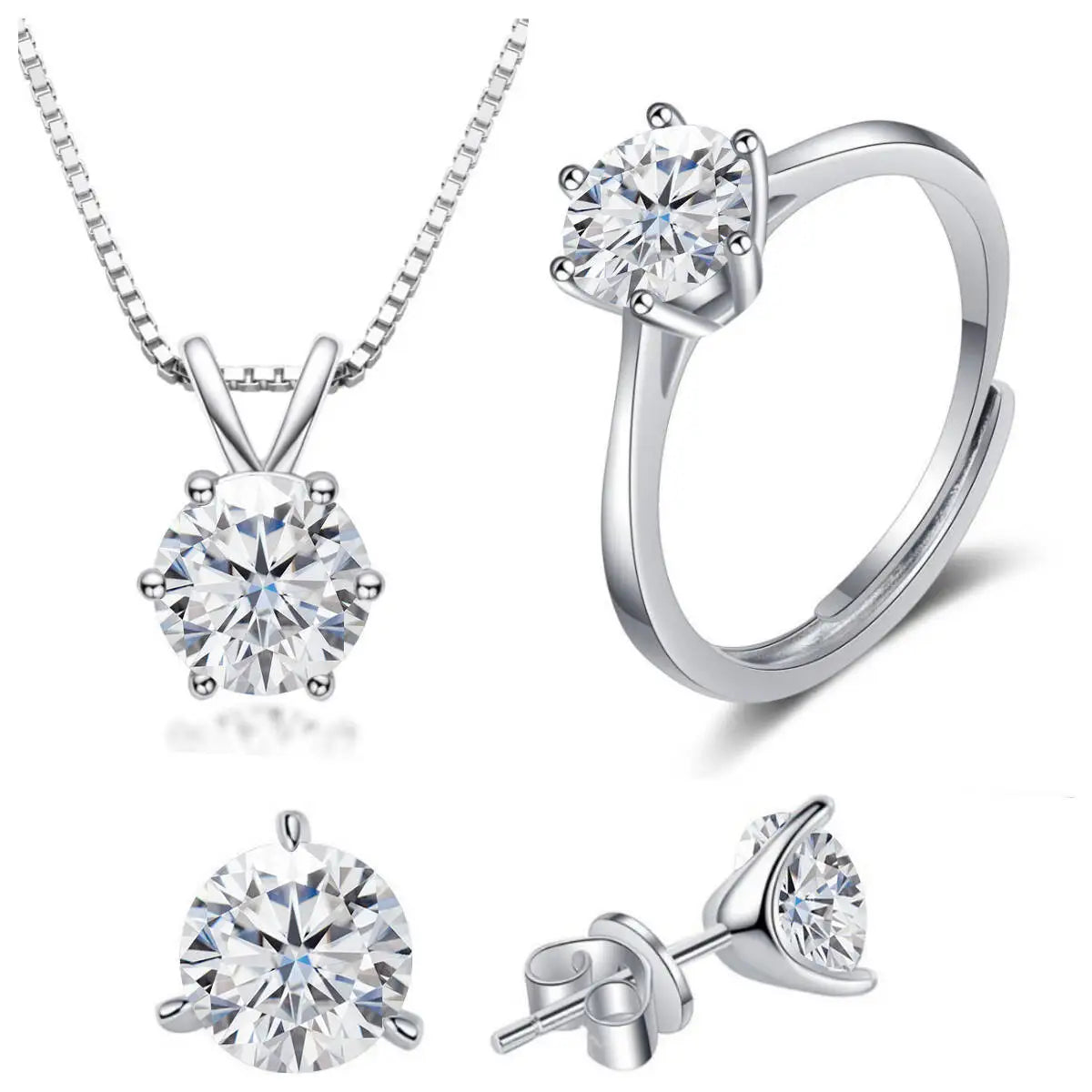 925 Sterling Silver 1CT*4 D Color Moissanite Ring Earring Necklace Set Fine Jewelry Set Elegant Ladies Jewelry For Party Wedding