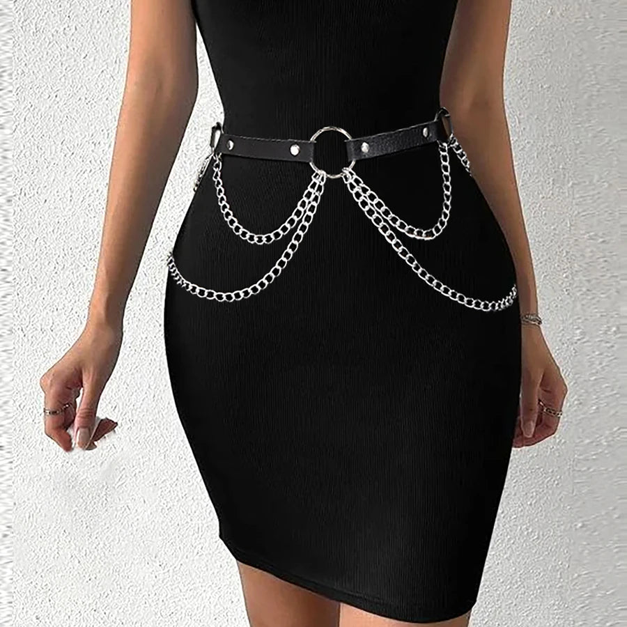  Women Sexy Leather Harness Belt Waist Chain Harness Fashion Waistband Accessory Leisure Punk Gothic Clothing Jewelry Belt