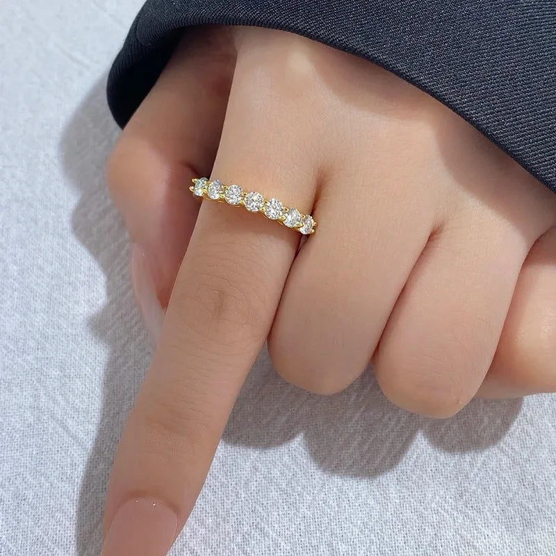 KNB Real Moissanite Ring 925 Sterling Silver Diamond Eternity Band Engagement Wedding Rings for Women Luxury Quality Jewelry