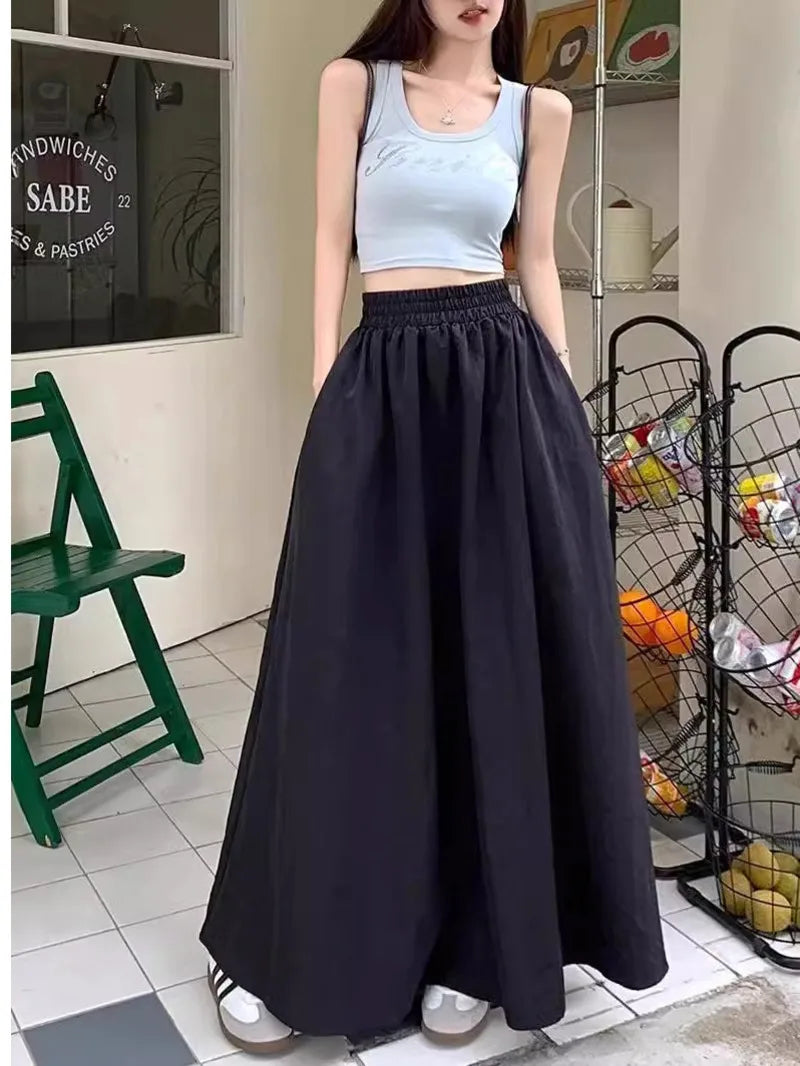 Workwear Halflength Skirt for Women Summer Loose High Waist Covering Crotch Student Dropping Feeling A-line Hundred 58ON