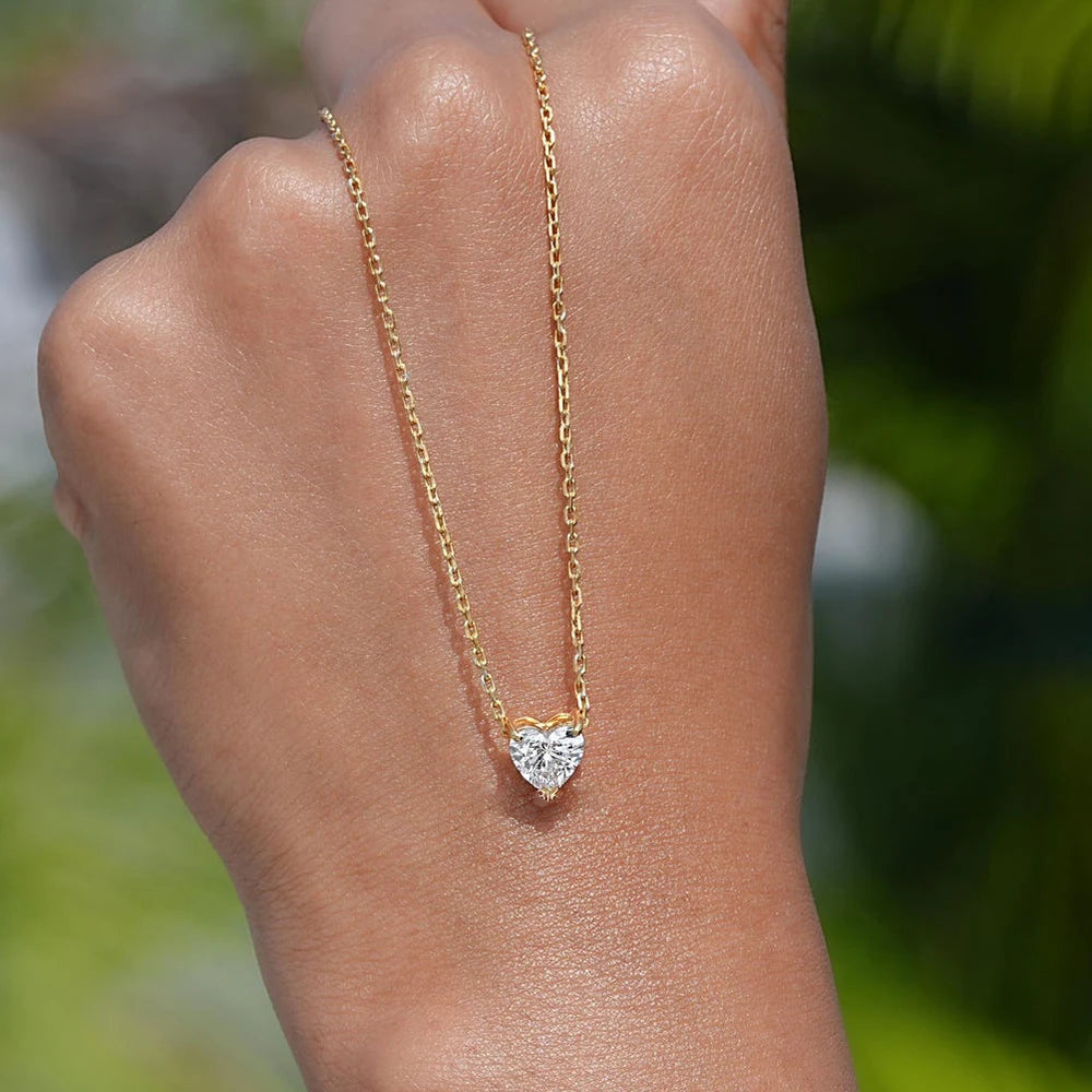 1-3Carat Heart Cut Moissanite Pendant Necklace for Woman S925 Silver Plated 18k Gold Solitaire Diamond Neckchain Certified