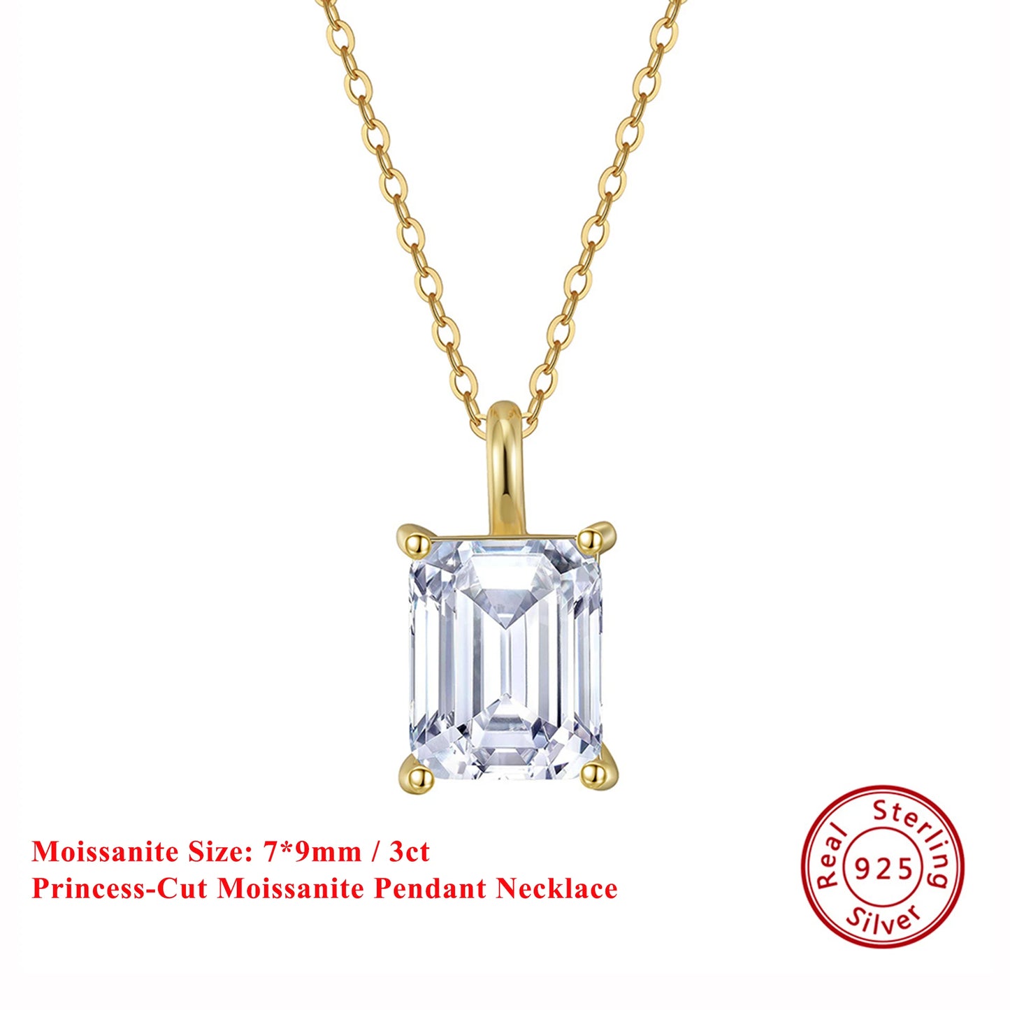 EFFIE QUEEN 925 Sterling Silver Necklace Featuring a Stunning Princess-Cut Moissanite Pendant, Ideal Jewelry for Women MON09