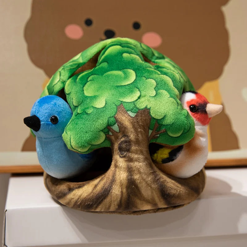 Creative Plush Tree House and Bird Doll Toys Simulation Stump Stuffed Cute Animal Doll Home Office Decor Funny Gift for Girls