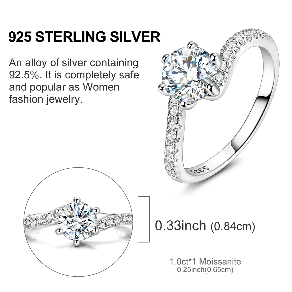 Classics Moissanite 925 Sterling Silver 1ct Ring For Woman Brilliant Diamond Wedding Engagement Jewelry