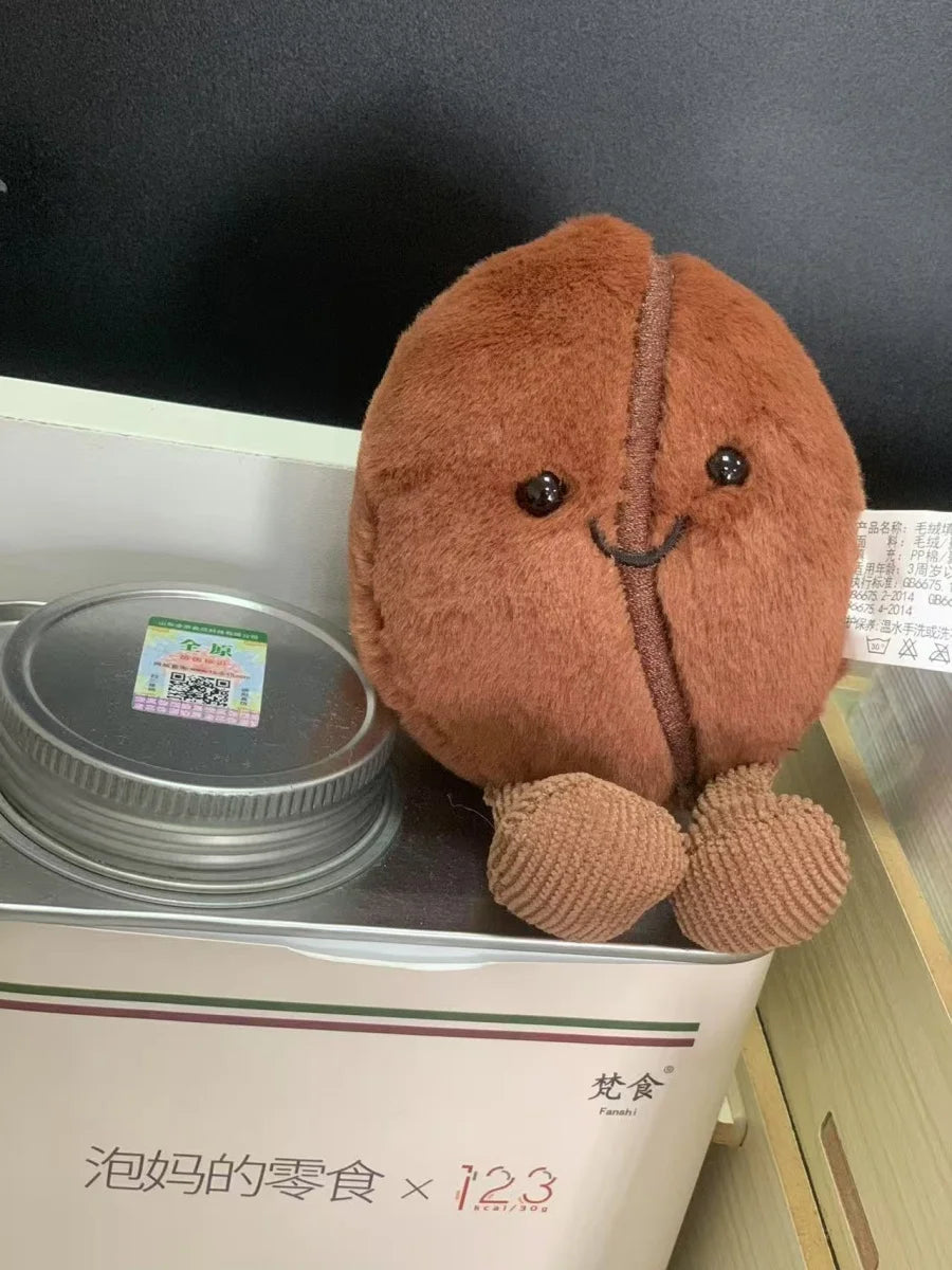 Jellycat Coffee Bean Bag Pendant Cartoon Stuffed Smiling Coffee Food Plushies Cute Key Chain Soft Doll Birthday Gifts Girl