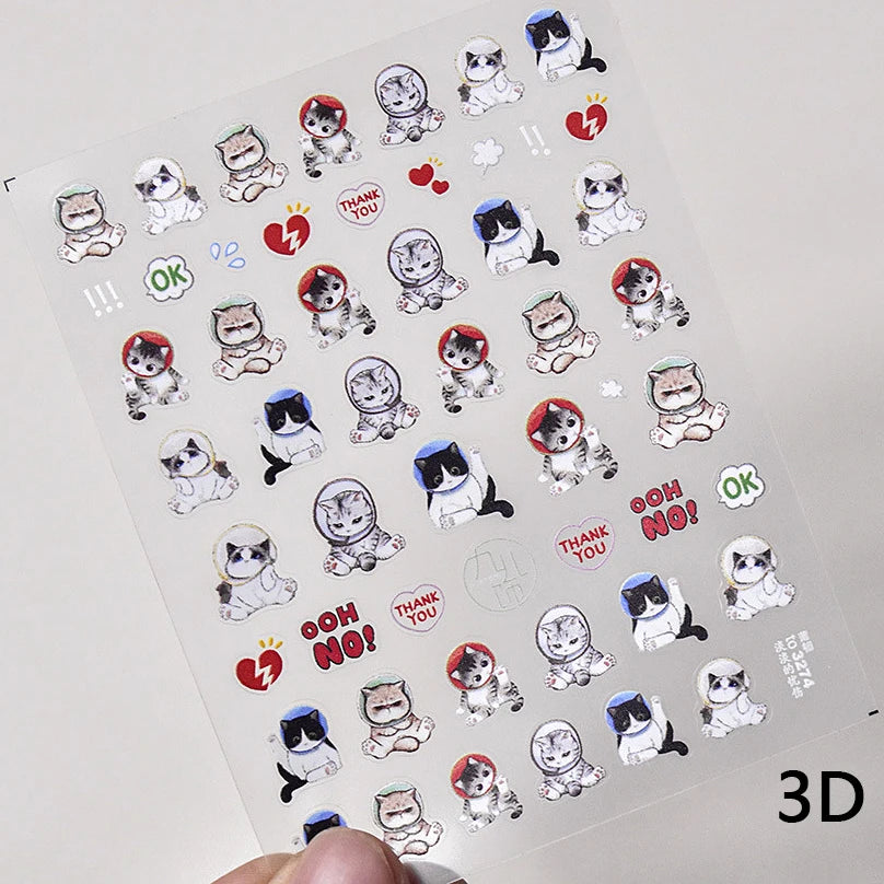 Lovely Dog Cat Animal Bunny 3D Soft Embossed Relief Self Adhesive Nail Art Stickers Cute Pretty Puppy Kitty Star Manicure Decals
