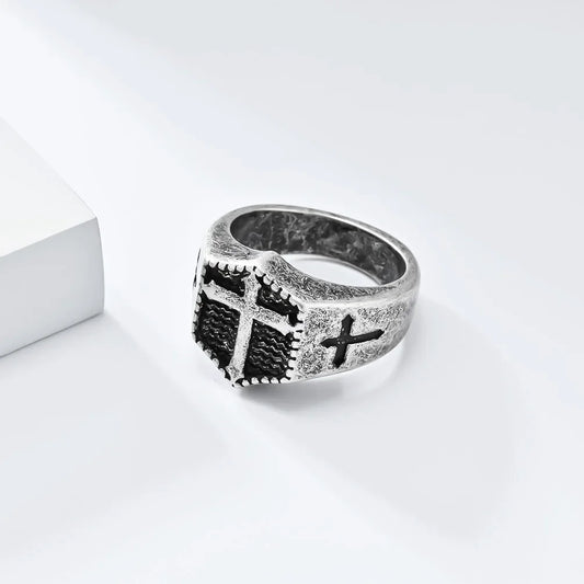 16mm ヴィンテージクロスリング メンズ ブラック ゴールドカラー ステンレススチール 高品質パンクジュエリー 卸売