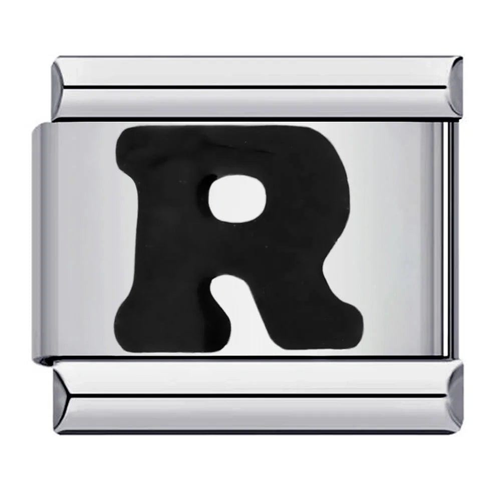 Glaze Black 26 English A-Z Letters Italian Links Charm Fit 9mm Stainless Steel Women Men Bracelet DIY Making 2025 Jewelry