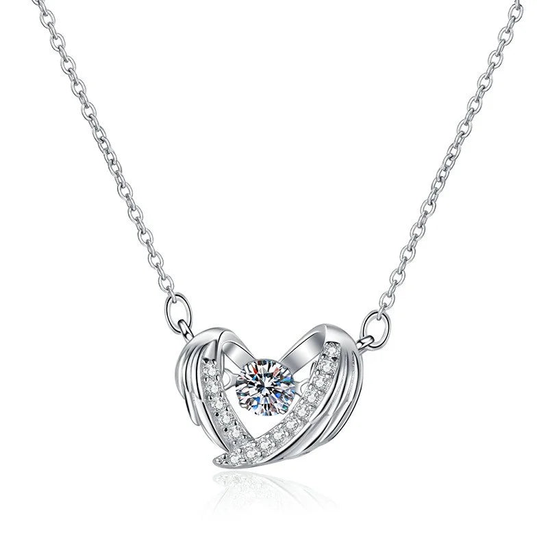 XL123 Lefei Fashion Trendy Luxury Classic Moissanite Diamond-set Color D Wing Heart Necklace Women 925 Silver Party Jewelry Gift