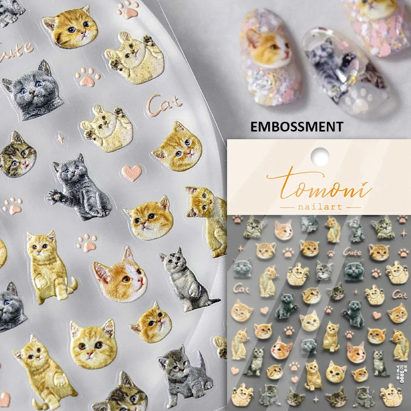 Lovely Dog Cat Animal Bunny 3D Soft Embossed Relief Self Adhesive Nail Art Stickers Cute Pretty Puppy Kitty Star Manicure Decals