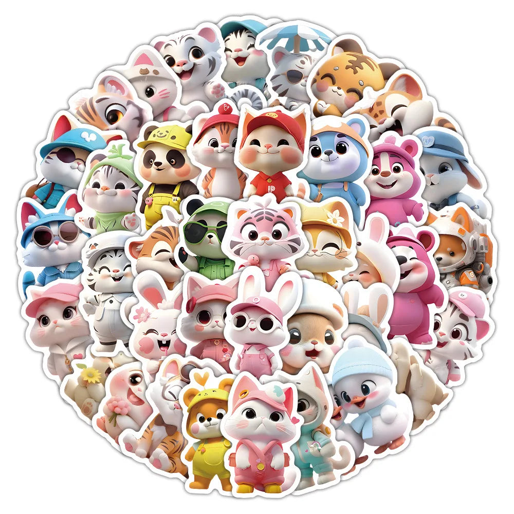 10/30/63PCS Kawaii Animal Stickers Cute Meme Sticker DIY Luggage Laptop Phone Guitar Car Bike Skateboard Cartoon Decals Kids Toy