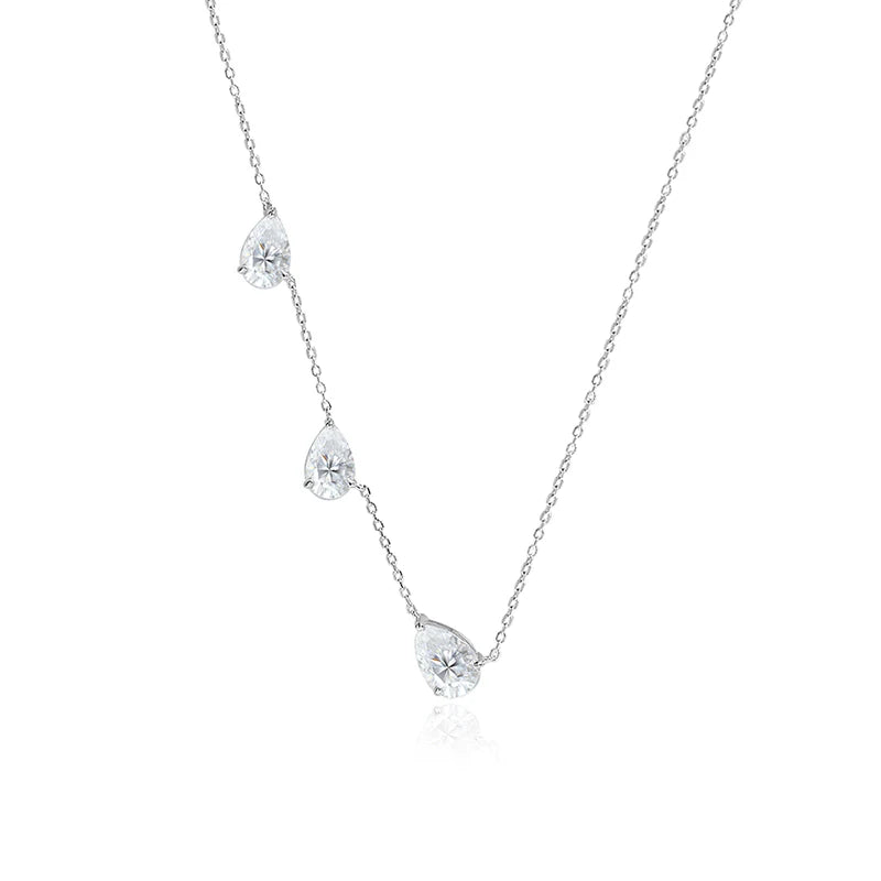 Smyoue Gradient Moissanite Necklace for Women 3 Gems Pear Cut Certified Luxury Pendant Lab Diamond Jewelry Sterling Silver 925