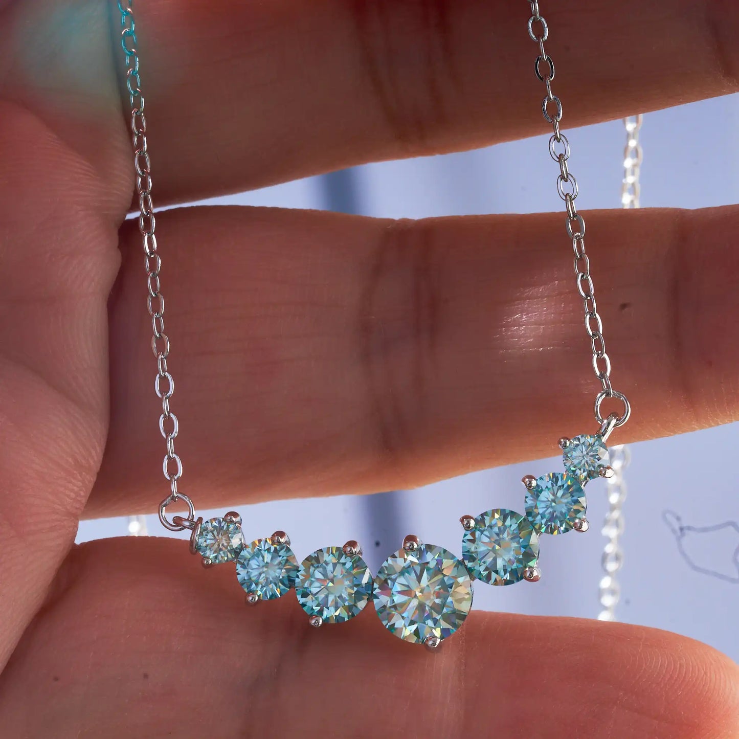 Real 1.7/2.8/5cttw Full Moissanite bluegreen Pendant Necklace for Women S925 Silver lab Diamond Chain Necklaces fine Jewelry