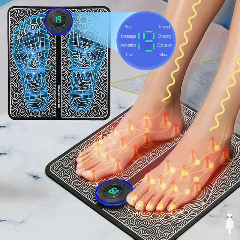 2025 Upgraded Ems Foot Massager Pad USB Rechargeable Muscle Relax Pain Relief Improves Blood Circulation Home Travel