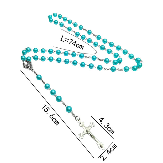 ファッションクロスペンダントロングウェザーチェーンABSイミテーションパール聖母マリアペンダント祈りネックレス女性と男性用