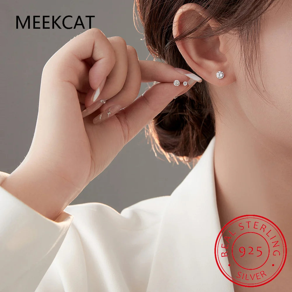 18k Plated 0.2-2ct Moissanite Stud Earrings for Women Solid 925 Sterling Silver Lab Diamond Screw Back Ear Stud Jewelry