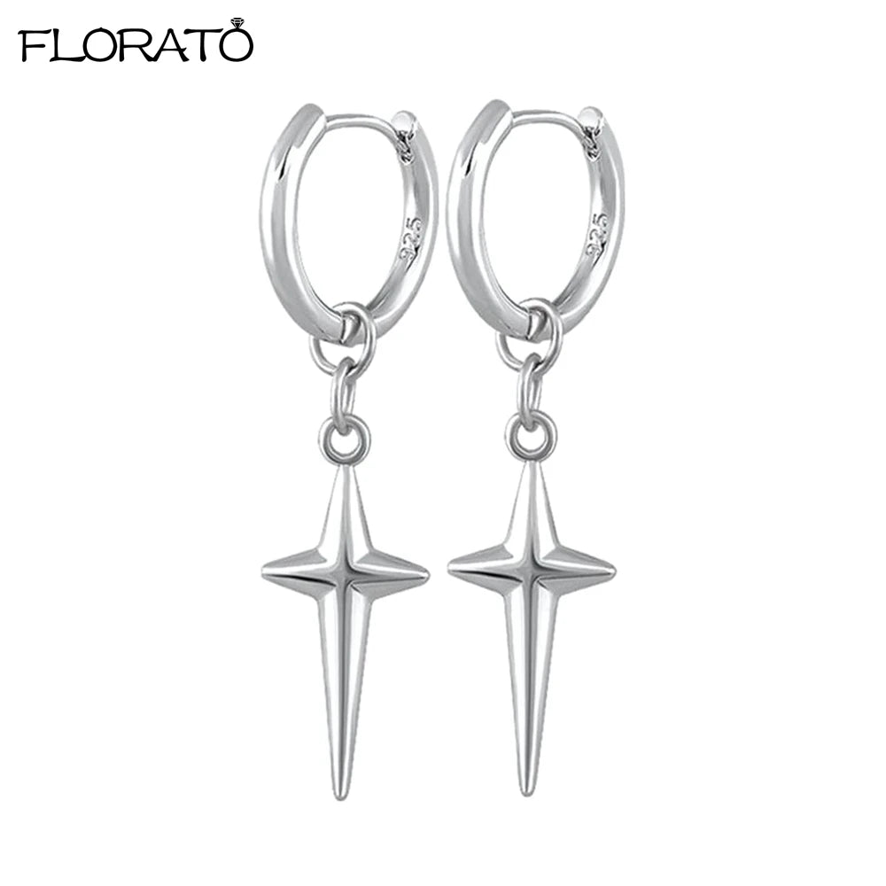 925シルバーニードルメンズクロススターパンクダングルイヤリングゴシックレディースクロスイヤーフープイヤリングハギーペンダントピアスジュエリー