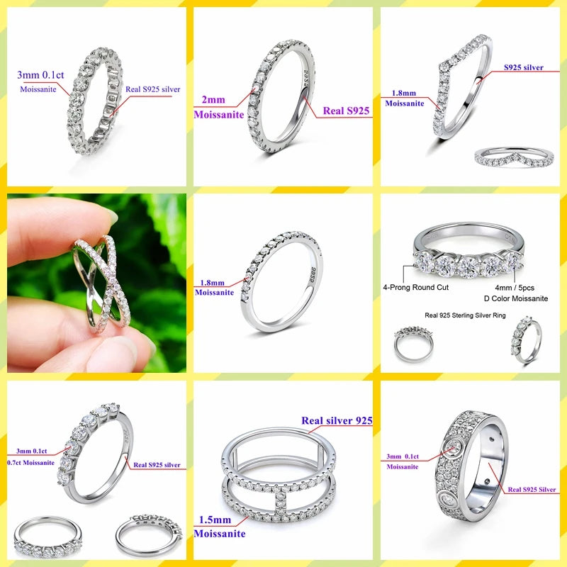 solid 2mm 3mm Moissanite Full Eternity Ring Band 925 Sterling Silver white Round Moissanite Diamond Jewelry gift dating party