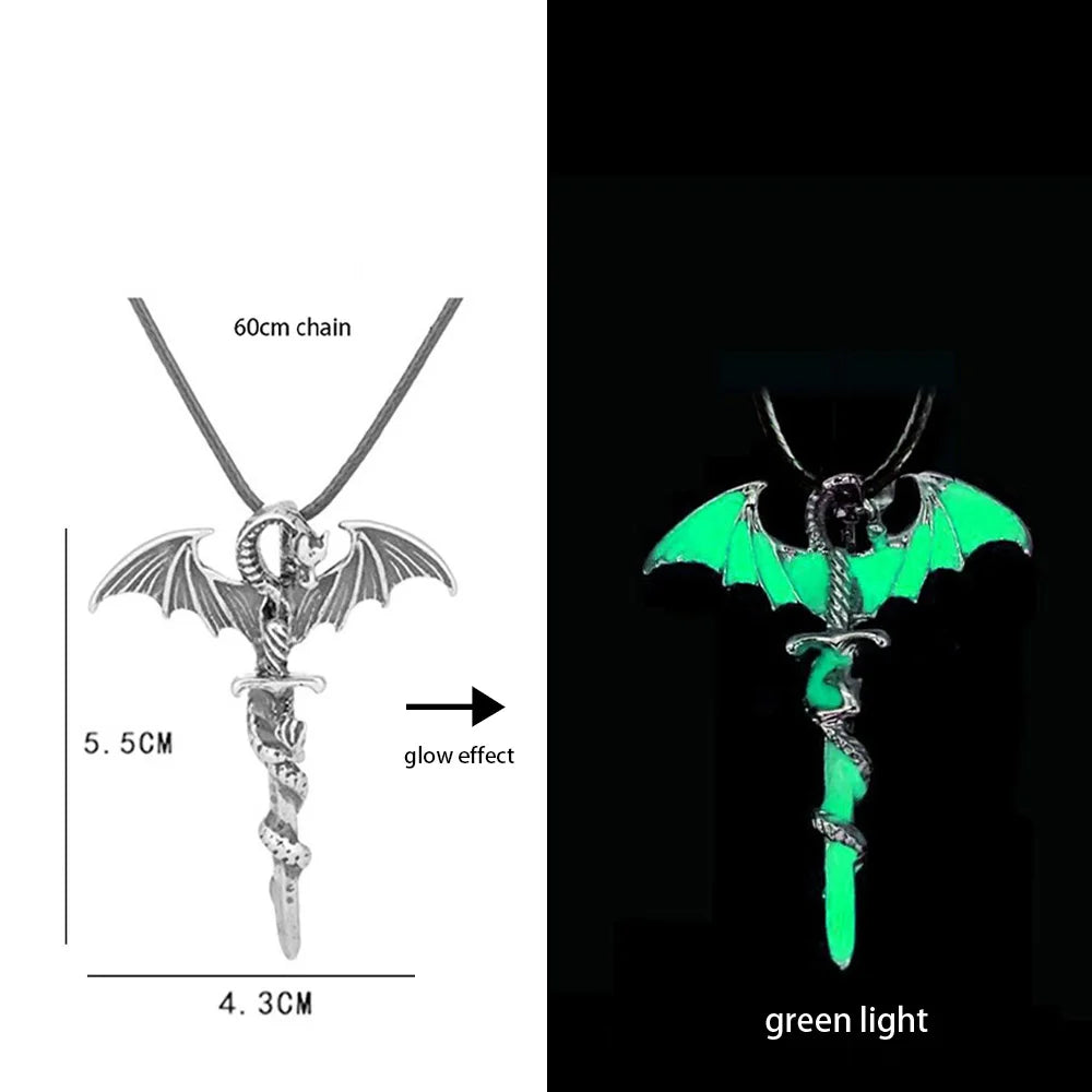 Hiphop Rock Stainless Steel Chain Luminous Alloy Dragon Pendant Glowing Necklace Night Dance Disc Glow In The Dark Necklace