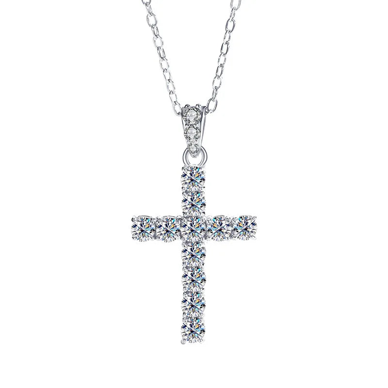 Cross Pendant Necklace for Women D VVS1 Moissanite Pass Diamond Test 100% Sterling Silver Plated 18K White Gold Classic Jewelry