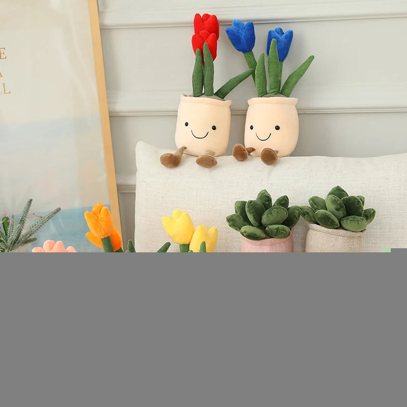 25cm Simulation Cartoon Plant Pot Series Plush Doll Succulent Tulip Lily Plush Toy Home Decor Living Room Bedroom Gift For Girls