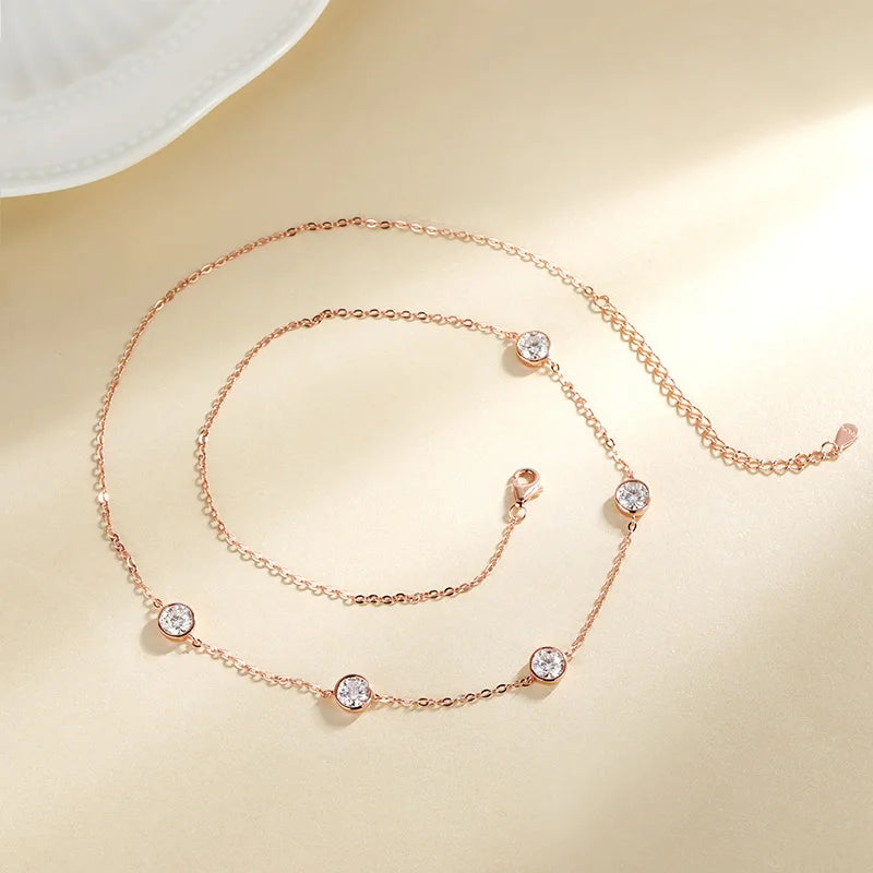 Smyoue Bubble Each 5mm All Moissnaite Necklaces for Women Luxury Female Neck Chain 100% Sterling Silver S925 Fine Jewelry GRA