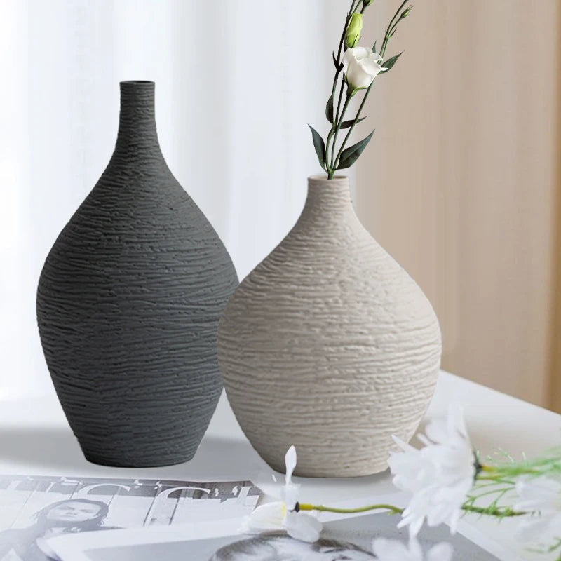 White Ceramic Vase Decoration for Home Nordic Luxury Narrow Mouth Flower Pot Living Room Interior Office Desktop Decor Gift