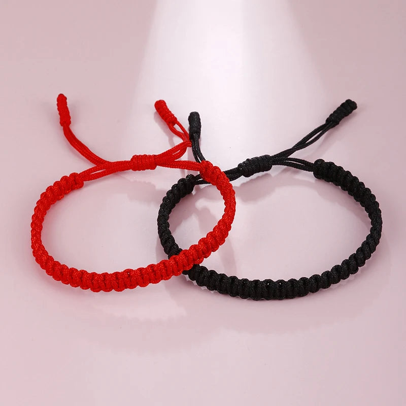 Handmade Braid String Bracelets Red Black Buddhist Tibetan Woven Rope Good Luck Amulet Bracelet for Women Girls Jewelry Gifts