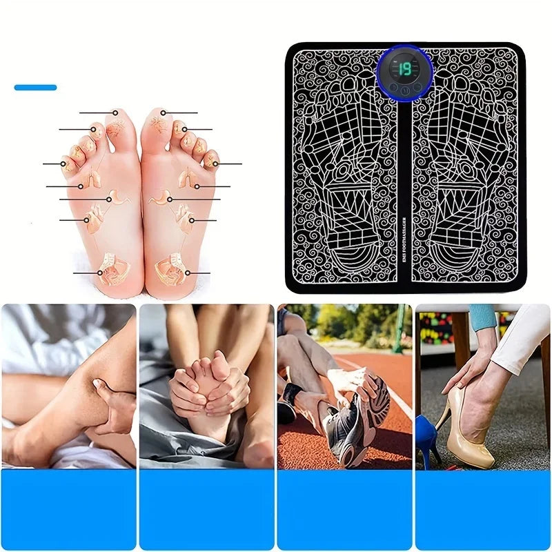 2025 Upgraded Ems Foot Massager Pad USB Rechargeable Muscle Relax Pain Relief Improves Blood Circulation Home Travel