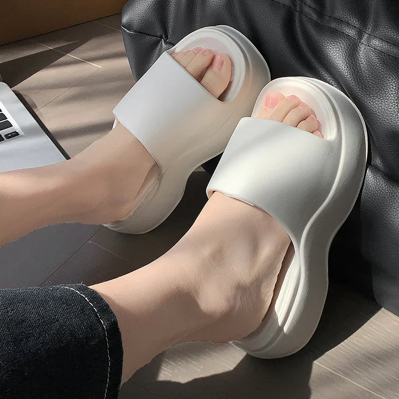 YNPO Solid Color EVA Platform Slippers Women Thick Sole Non Slip Beach Slides Sandals Lady Summer Soft Sole Wedge Heel Slipper
