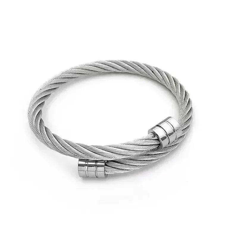 2024 New Simple Twisted Stainless Steel Open Bangles for Men Women Delicate Silver Color Cuff Bracelet Fashion Party Jewelry