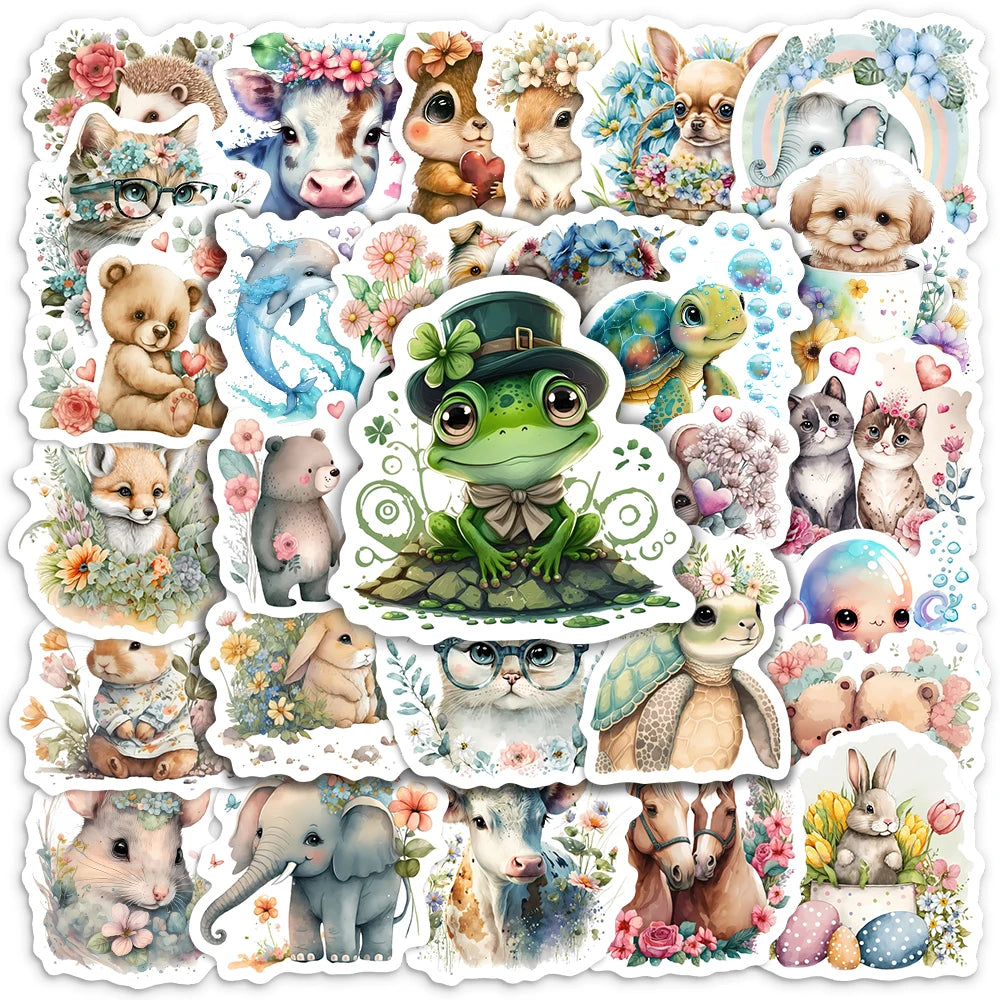 Kawaii Aesthetic Animal Stickers Kids DIY Toys Waterproof Graffiti Decal for Journal Scrapbook Laptop Phone Luggage Decorative