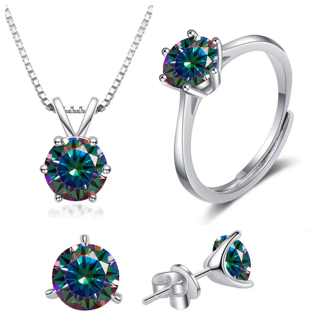 925 Sterling Silver 1CT*4 D Color Moissanite Ring Earring Necklace Set Fine Jewelry Set Elegant Ladies Jewelry For Party Wedding