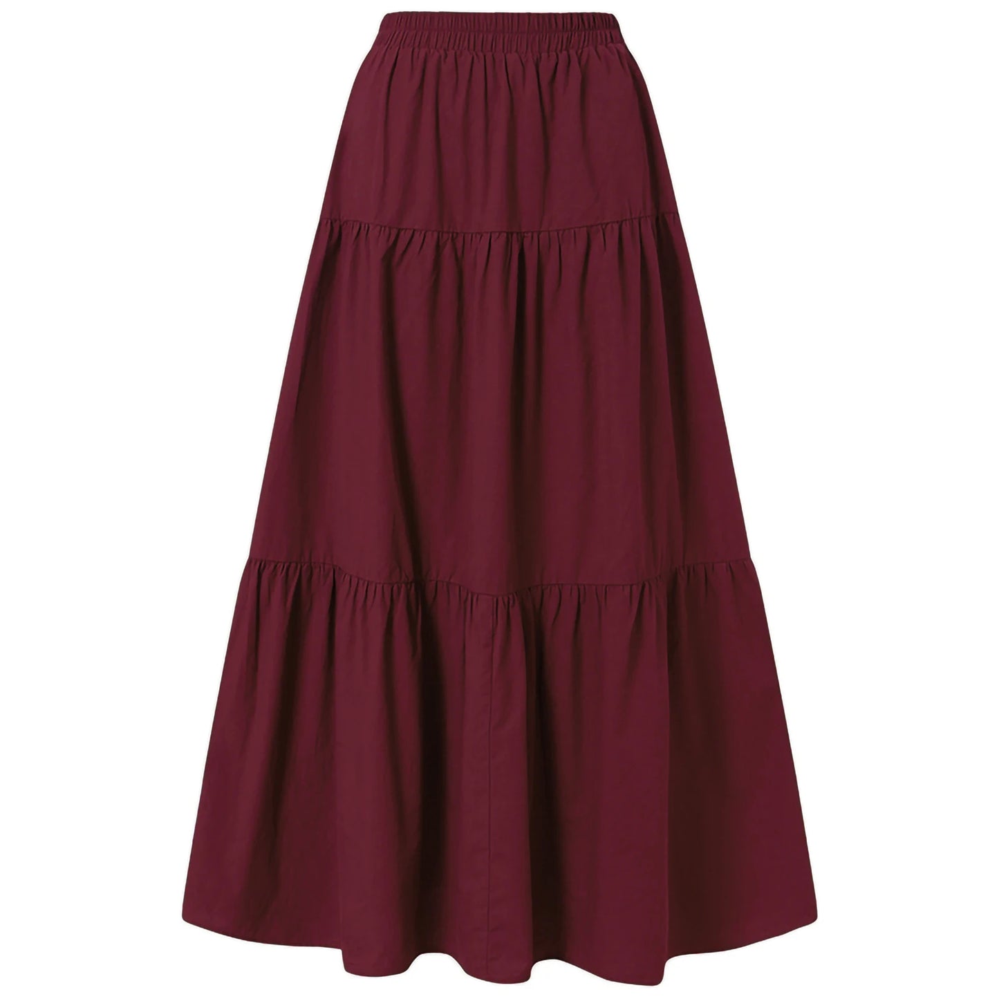 Women´s Casual Long Skirts Solid Color Pleated Big Hem Elastic Waist Loose Fit Skirts Simple Style Bottoms