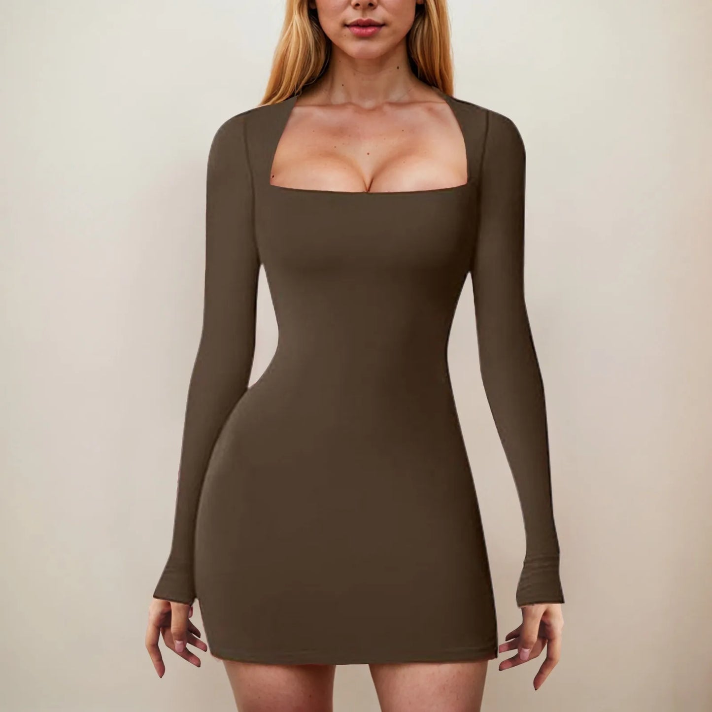 Fashion Autumn Dresses Women New Streetwear Long Sleeves Square Collar Mini Dress Black Sexy Backless Female Casual Slim Dresses