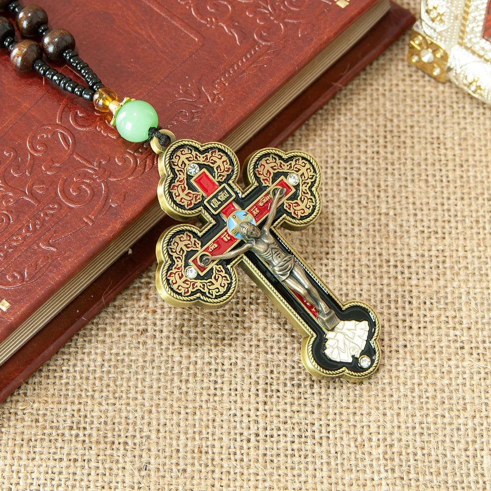 カトリックのロザリオネックレス、イエスの十字架、宗教的な十字架ペンダントチェーンジュエリー、男女兼用、キリスト教の信仰の贈り物