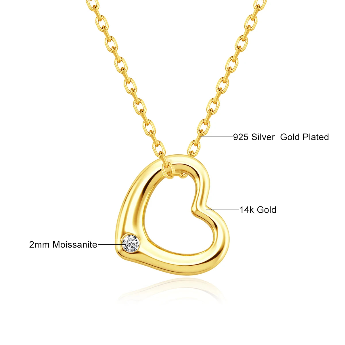 14k Gold Hollow Heart Love Necklace Pendant Real Yellow Gold AU585 Peach Heart Women's Boutique Jewelry Valentine's Day gift