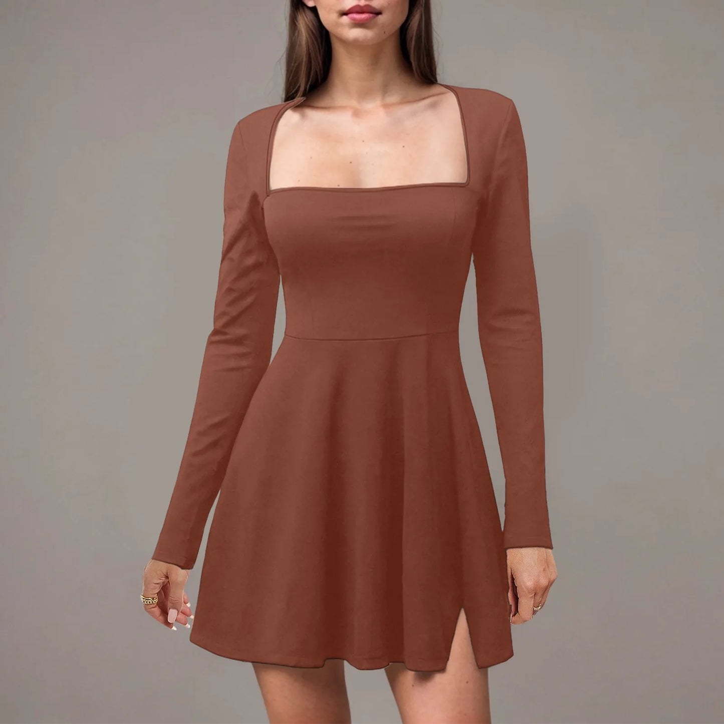 Y2k Ladies Dresses 2025 Fashion Fall Bodycon Sweetheart Neckline Long Sleeve Slit Flare Mini Dress Women Shirt Vestidos Alluring