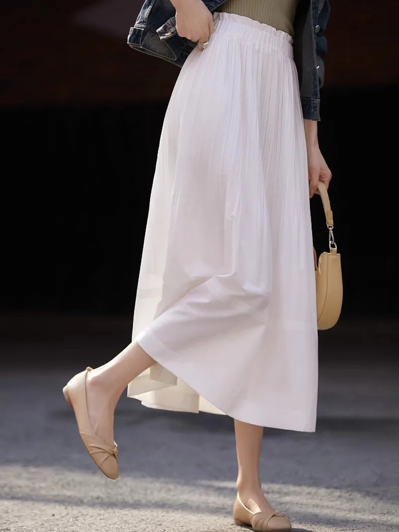 Women's Pleated Long Skirt, Elegant, Casual, Classy Romantic Fabric, Soft Lining, Japanese and Korean French Style