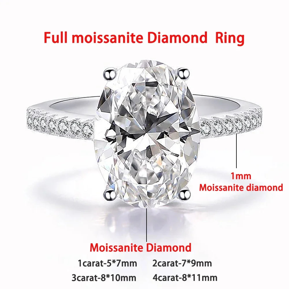 Oval Cut Full Moissanite Engagement Ring for Women S925 Silver1/2/3/4Carat Hidden Halo Diamond Wedding Rings with Certificates