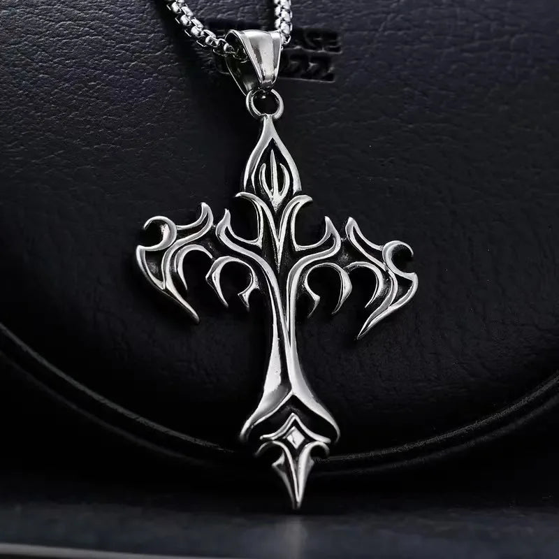 Cross border new flame retro cross necklace men's pendant necklace niche fashion accessory