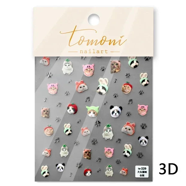 Lovely Dog Cat Animal Bunny 3D Soft Embossed Relief Self Adhesive Nail Art Stickers Cute Pretty Puppy Kitty Star Manicure Decals