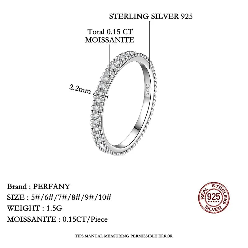 PERFANY All Moissanite Ring for Women S925 Pure Silver Shining GRA Laboratory Diamond Stackable Ring Fashion Wedding Jewelry