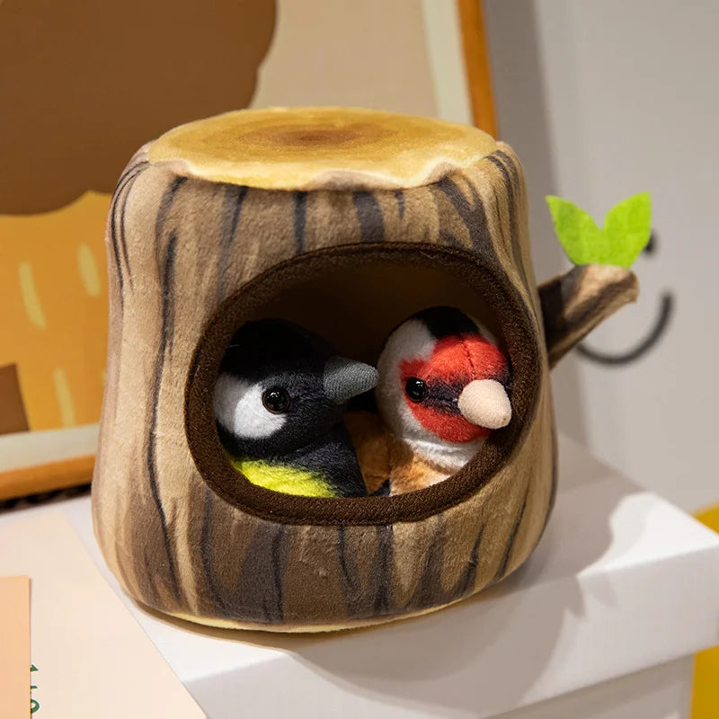 Creative Plush Tree House and Bird Doll Toys Simulation Stump Stuffed Cute Animal Doll Home Office Decor Funny Gift for Girls